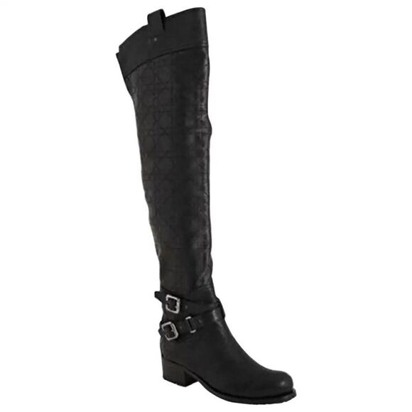 Christian Dior quilted leather over-the-knee cannage riding biker boots - Picture 1 of 9